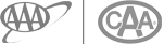 This image contains logos with the letters "AAA" and "CAA" inside oval shapes, each with a stylized ring around them.