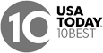 The image shows the logo of "USA Today 10Best," featuring the number 10 in a circle next to the text.