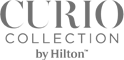 The image shows the logo for "Curio Collection by Hilton," featuring stylized text.